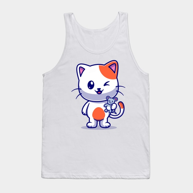 Cute Cat Catches Baby Mouse Cartoon Tank Top by Catalyst Labs